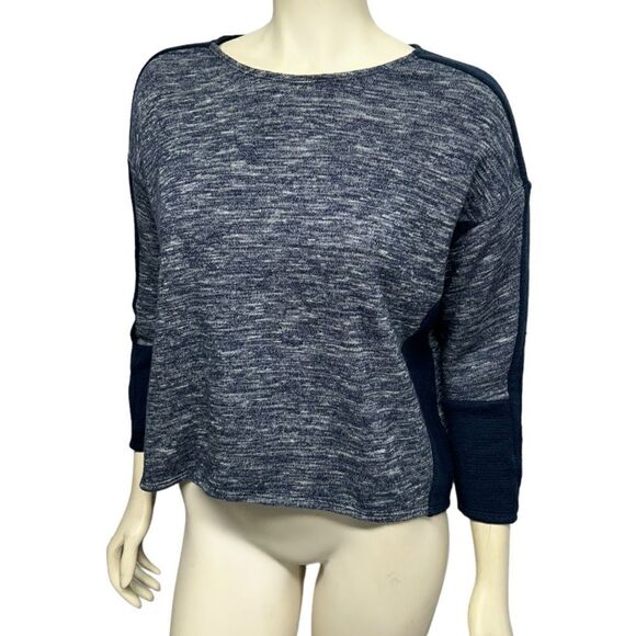 J. Crew navy blue long sleeve top two toned cotton top boat neck sweater small - Picture 1 of 6